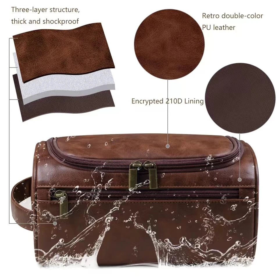 Leather Travel Toiletry Bag for Men